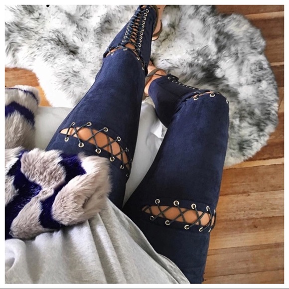 Haute Ellie Pants - 🌼SALE🌼Navy Vegan Suede Lace Up Leggings $48